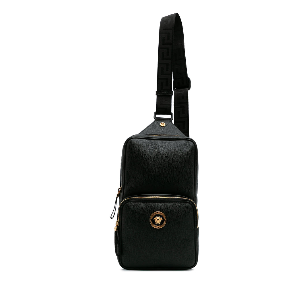 Grained Calfskin Medusa Sling Bag Black - Gaby Paris