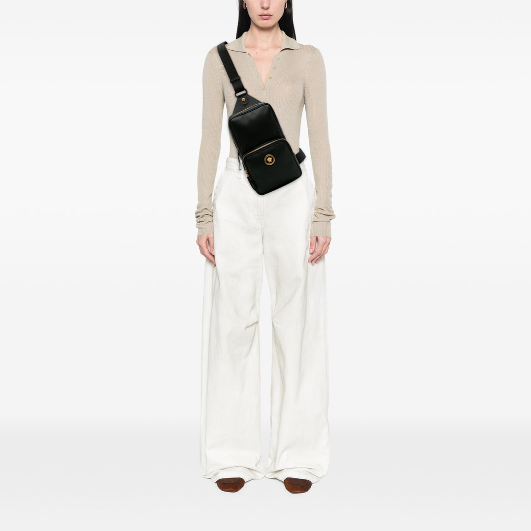 Grained Calfskin Medusa Sling Bag Black - Gaby Paris