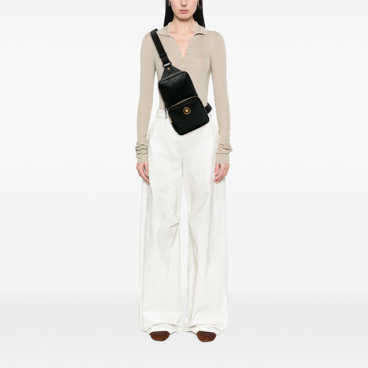 Grained Calfskin Medusa Sling Bag Black - Gaby Paris
