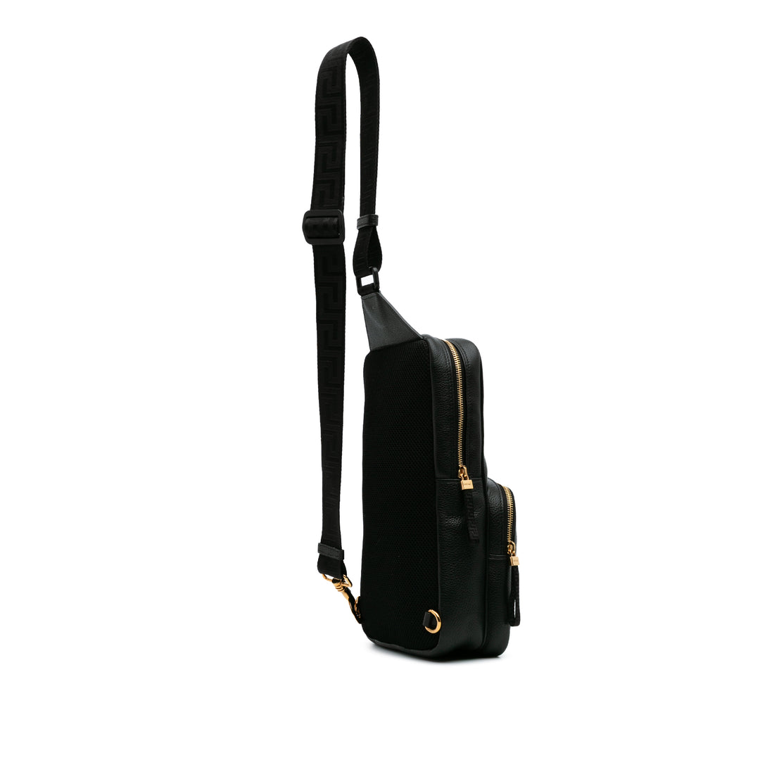 Grained Calfskin Medusa Sling Bag Black - Gaby Paris