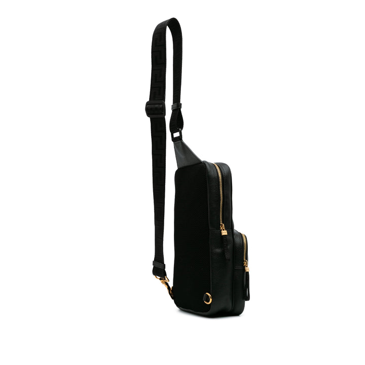 Grained Calfskin Medusa Sling Bag Black - Gaby Paris
