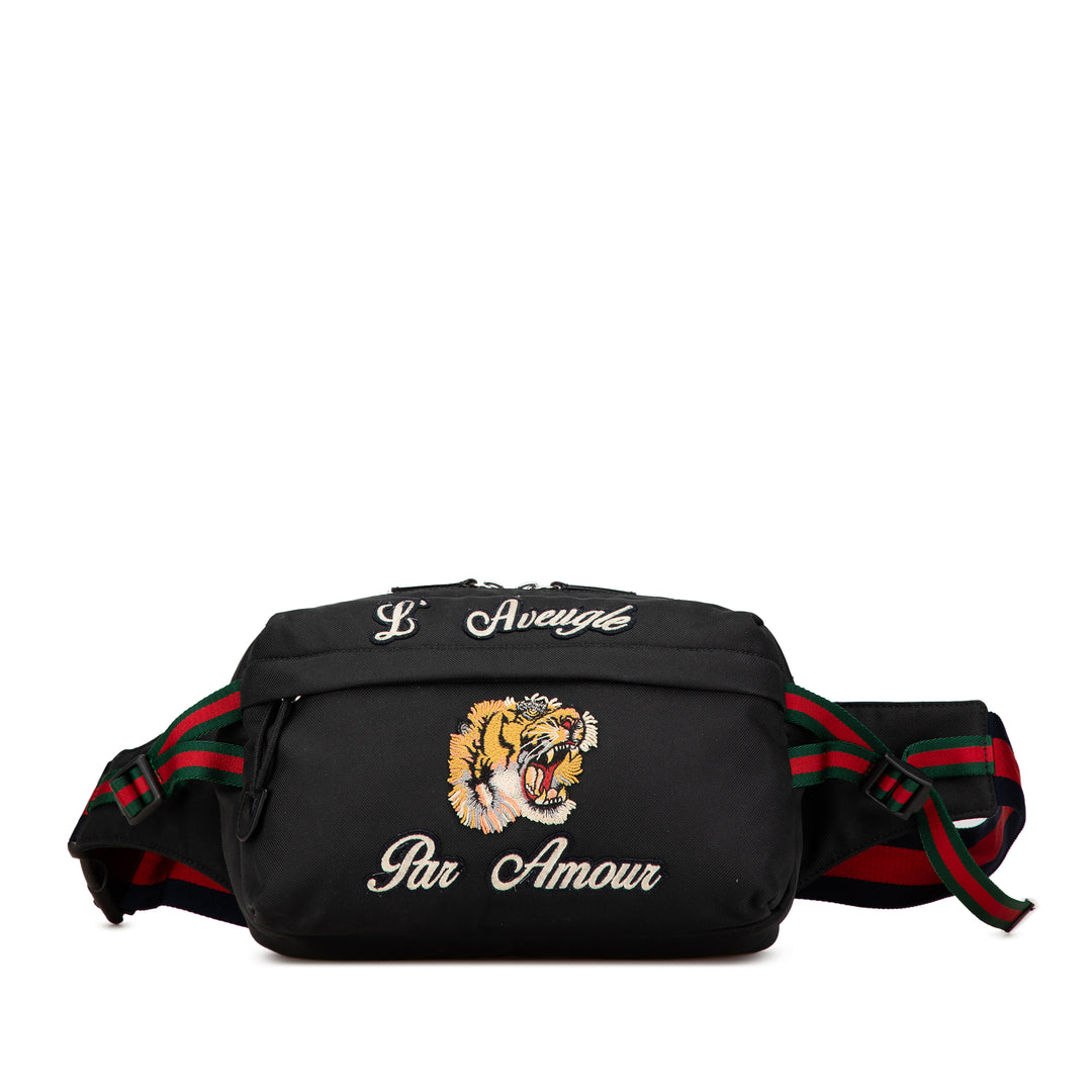 Techno Canvas Web L Aveugle Par Amour Embroidered Belt Bag Black - Gaby Paris