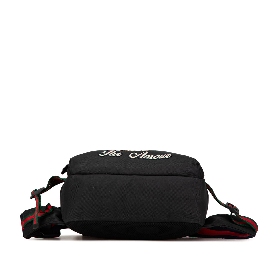 Techno Canvas Web L Aveugle Par Amour Embroidered Belt Bag Black - Gaby Paris