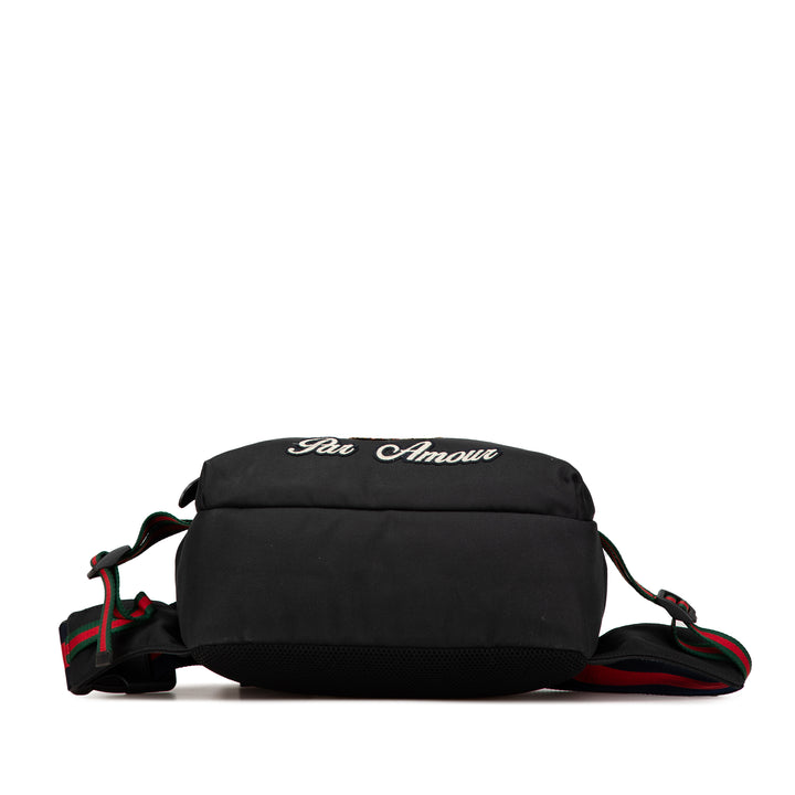 Techno Canvas Web L Aveugle Par Amour Embroidered Belt Bag Black - Gaby Paris