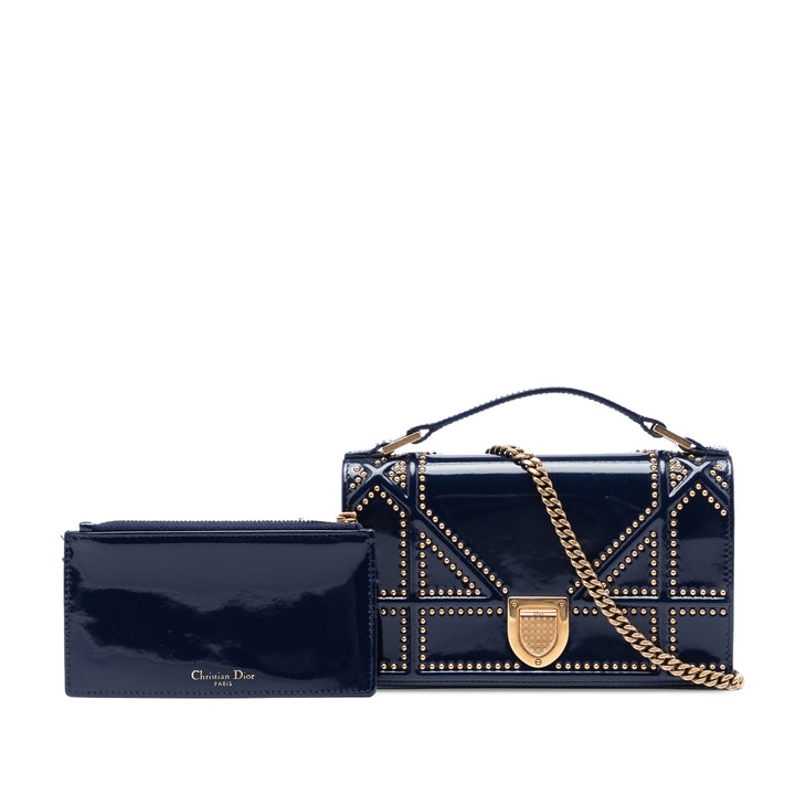 Dior Cuir verni clouté Diorama anse supérieure Wallet on Chain