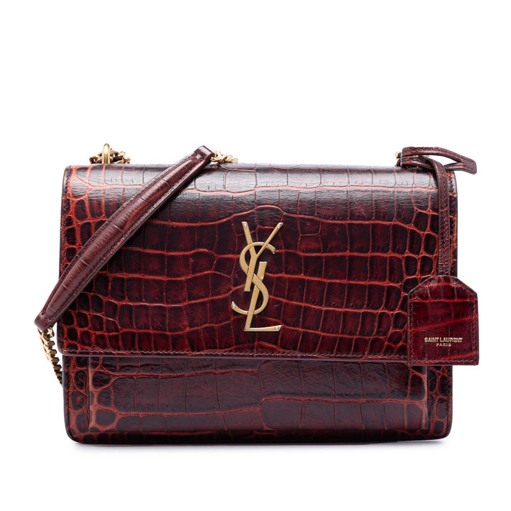 Saint Laurent Medium Croc embossé Cuir Monogram Sunset Sac porté croisé