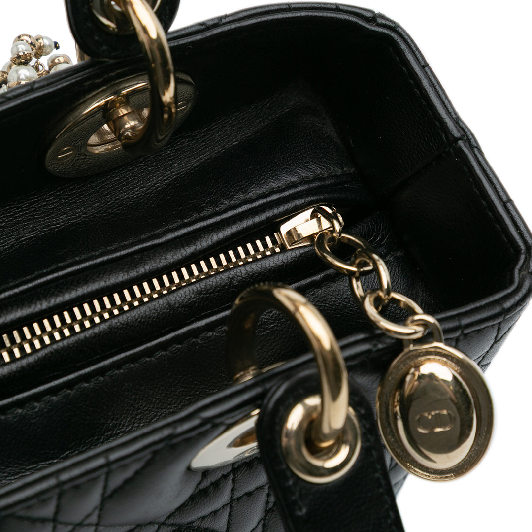 Dior Medium Cuir d’agneau Cannage Pearl Lady Dior Noir – GABY PARIS Authentique