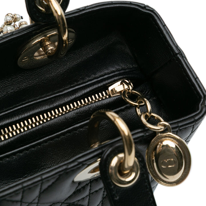 Dior Medium Cuir d’agneau Cannage Pearl Lady Dior Noir – GABY PARIS Authentique
