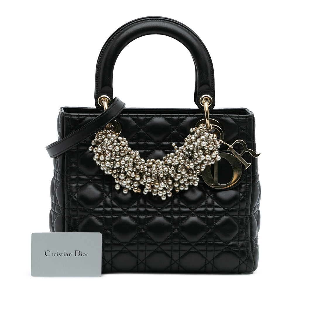 Dior Medium Cuir d’agneau Cannage Pearl Lady Dior Noir – GABY PARIS Authentique