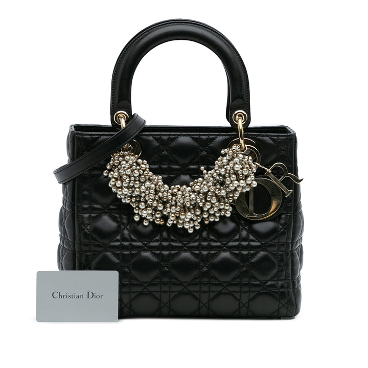 Dior Medium Cuir d’agneau Cannage Pearl Lady Dior Noir – GABY PARIS Authentique