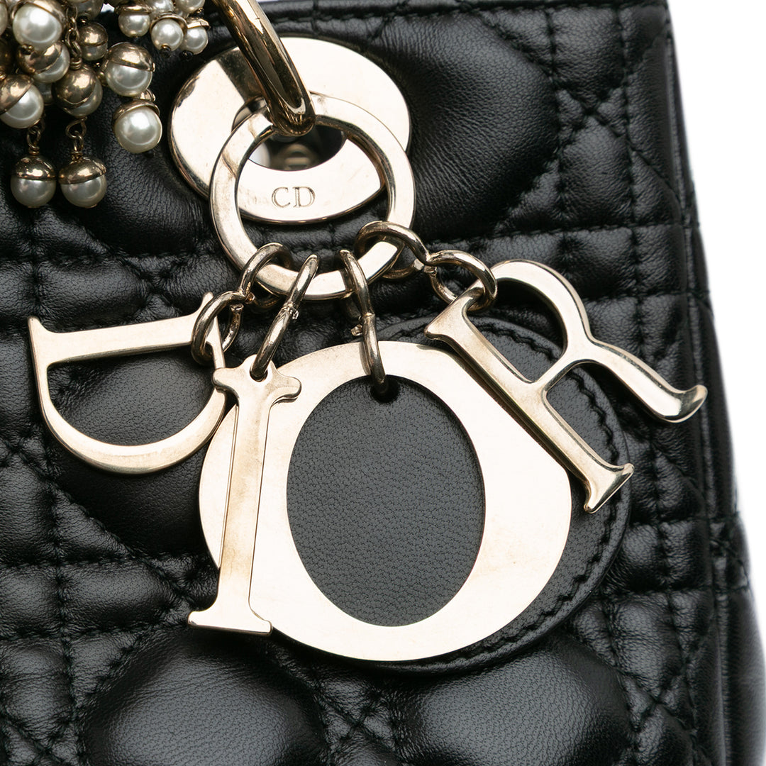 Dior Medium Cuir d’agneau Cannage Pearl Lady Dior Noir – GABY PARIS Authentique