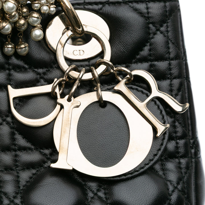 Dior Medium Cuir d’agneau Cannage Pearl Lady Dior Noir – GABY PARIS Authentique
