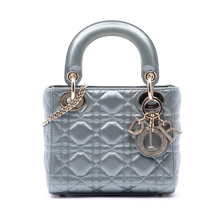 Dior Sac à main Lady Dior Cannage Swarovski Cristal Mini Gris – vue principale – GABY PARIS