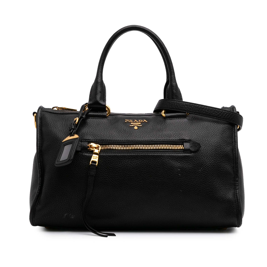 Vitello Phenix Convertible Satchel Black - Gaby Paris