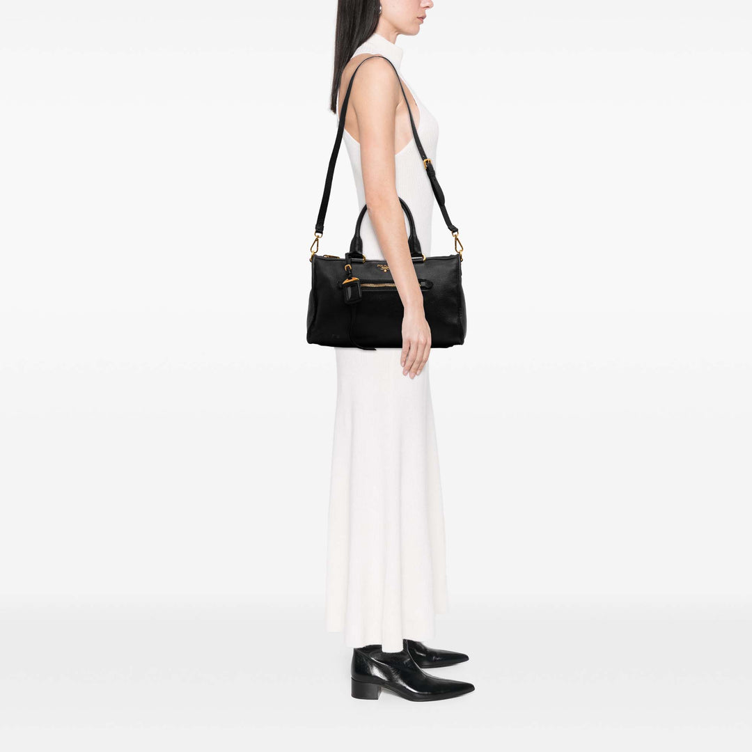 Vitello Phenix Convertible Satchel Black - Gaby Paris
