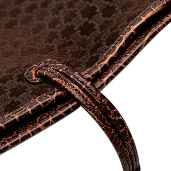 Celine Macadam Daim and Croc Embossed Cuir Bittersweet Hobo Marron