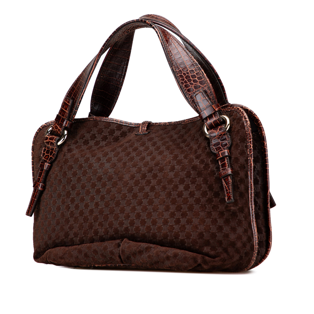 Celine Macadam Daim and Croc Embossed Cuir Bittersweet Hobo Marron