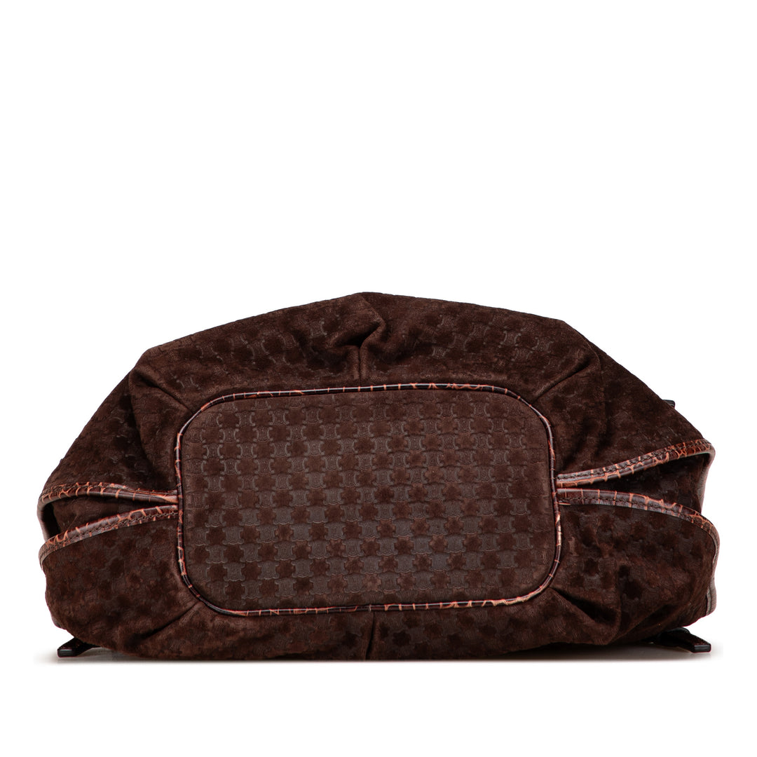 Celine Macadam Daim and Croc Embossed Cuir Bittersweet Hobo Marron