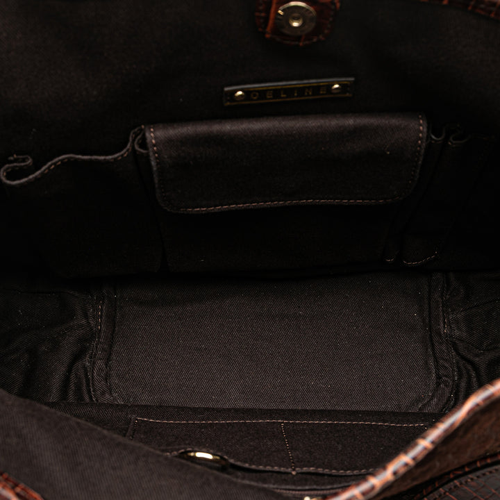 Celine Macadam Daim and Croc Embossed Cuir Bittersweet Hobo Marron