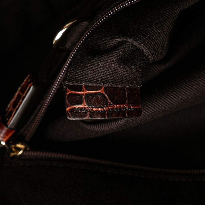 Celine Macadam Daim and Croc Embossed Cuir Bittersweet Hobo Marron