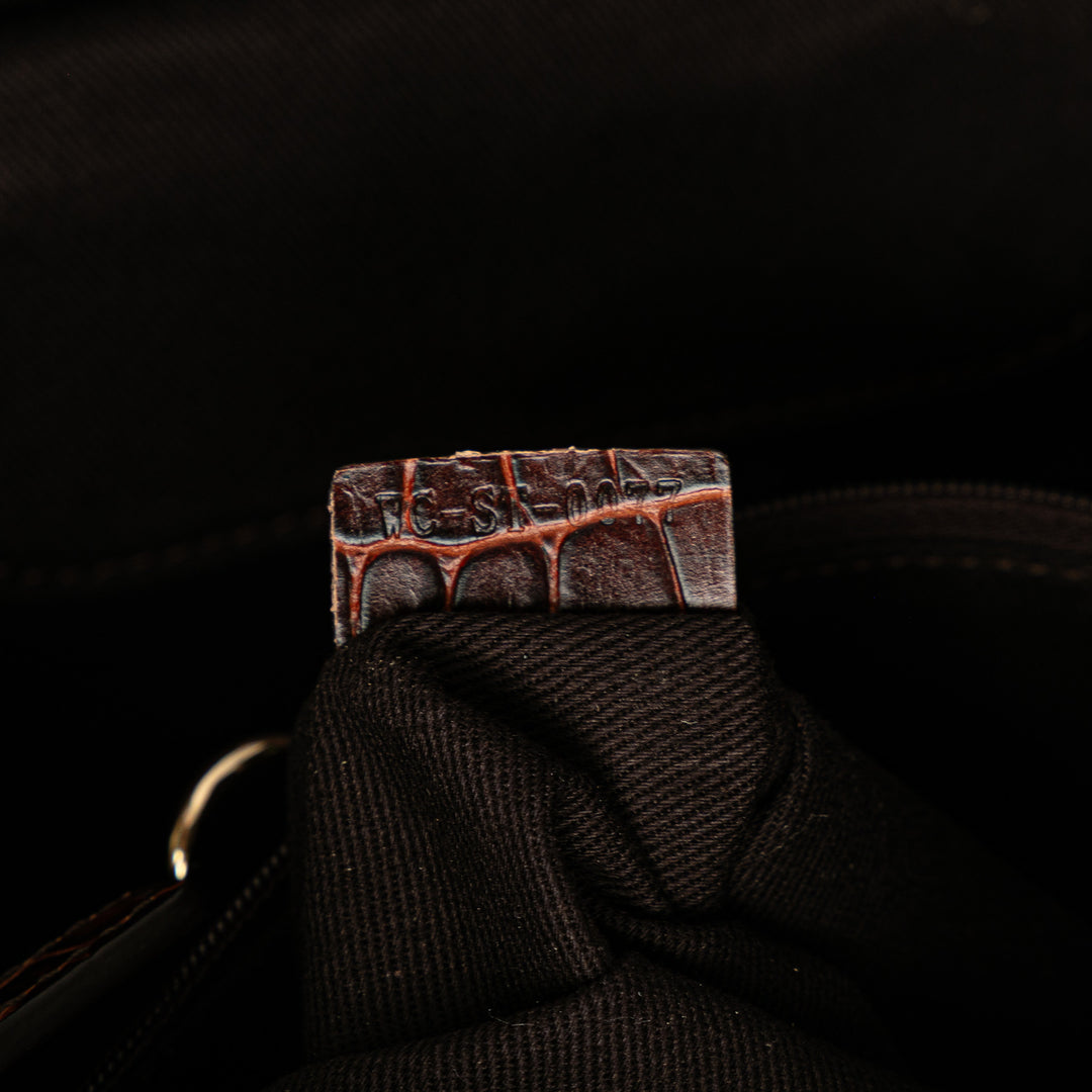 Celine Macadam Daim and Croc Embossed Cuir Bittersweet Hobo Marron