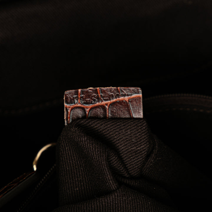 Celine Macadam Daim and Croc Embossed Cuir Bittersweet Hobo Marron