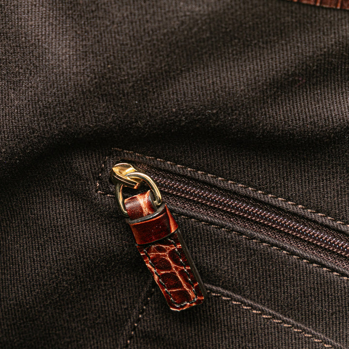 Celine Macadam Daim and Croc Embossed Cuir Bittersweet Hobo Marron