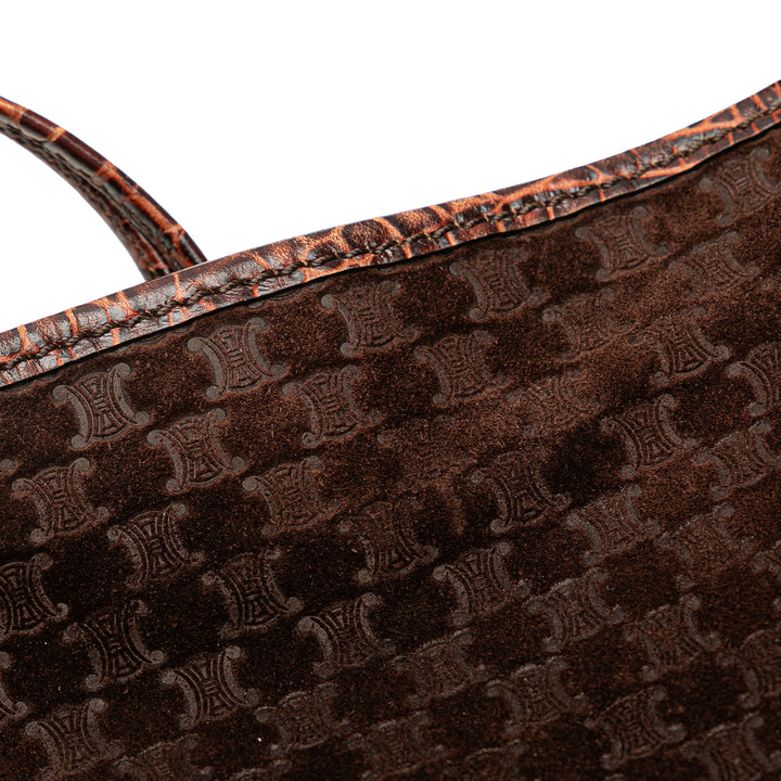 Celine Macadam Daim and Croc Embossed Cuir Bittersweet Hobo Marron