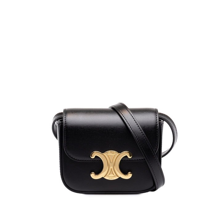 Celine Sac bandoulière brillant Triomphe Mini Cuir de veau Noir – vue principale – GABY PARIS