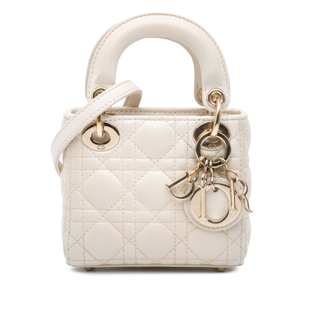 Dior Micro Cuir d’agneau Cannage Lady Dior Blanc – GABY PARIS Authentique