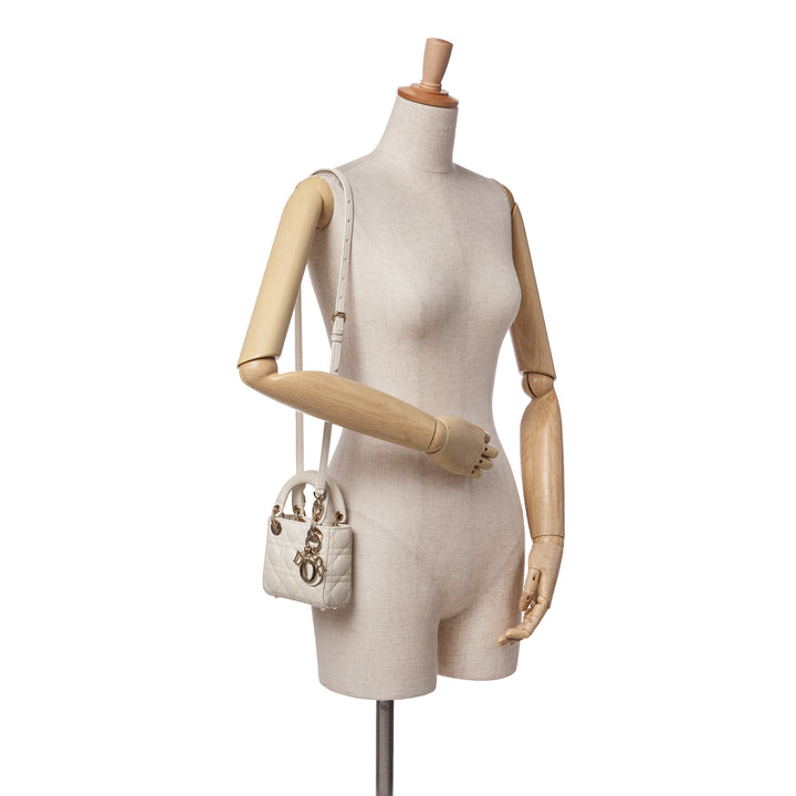 Dior Micro Cuir d’agneau Cannage Lady Dior Blanc – GABY PARIS Authentique