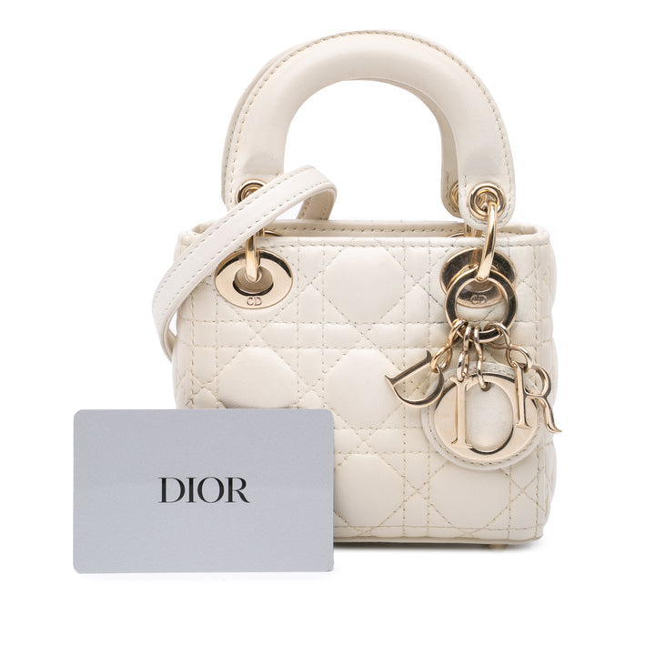 Dior Micro Cuir d’agneau Cannage Lady Dior Blanc – GABY PARIS Authentique