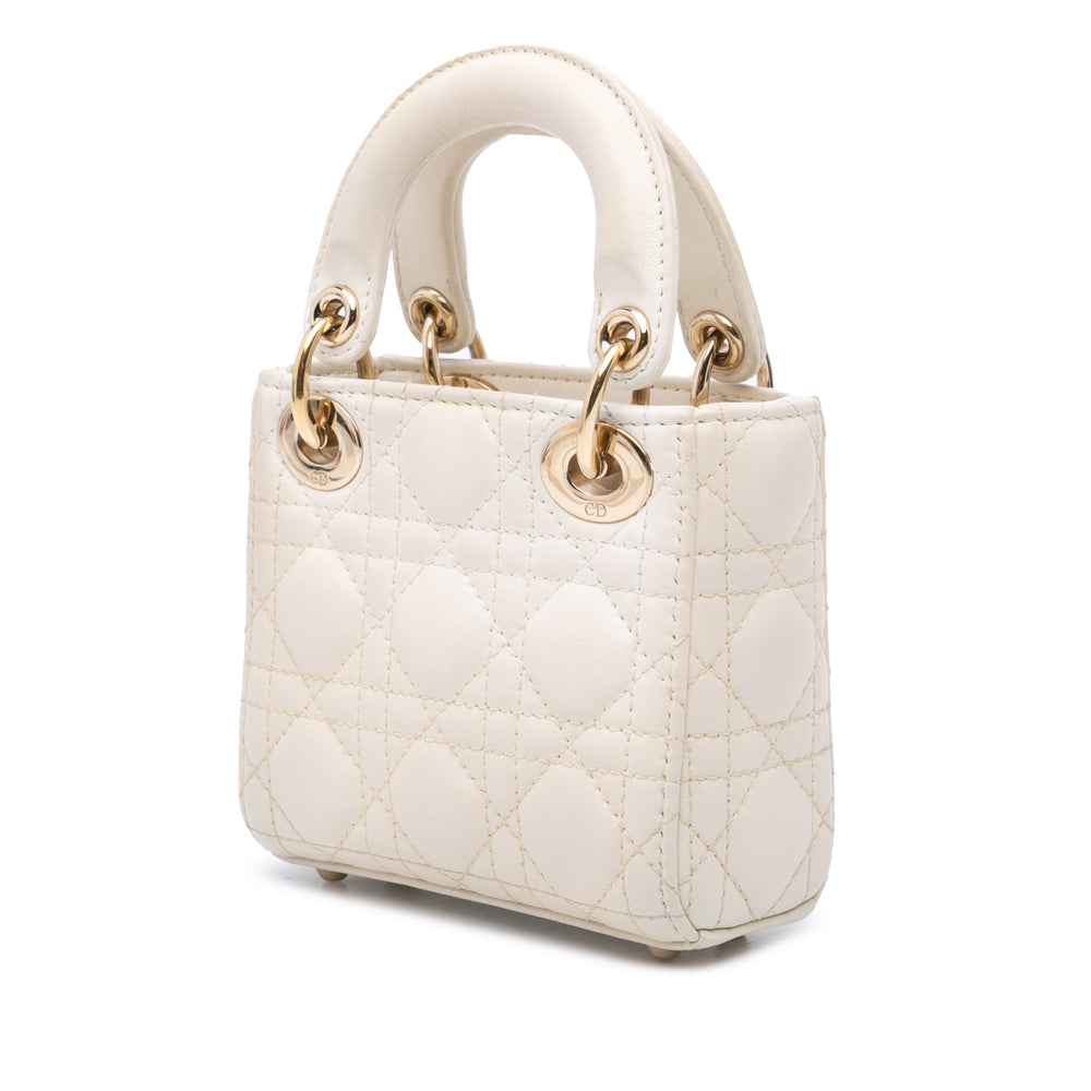 Dior Micro Cuir d’agneau Cannage Lady Dior Blanc – GABY PARIS Authentique