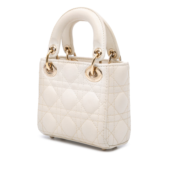 Dior Micro Cuir d’agneau Cannage Lady Dior Blanc – GABY PARIS Authentique