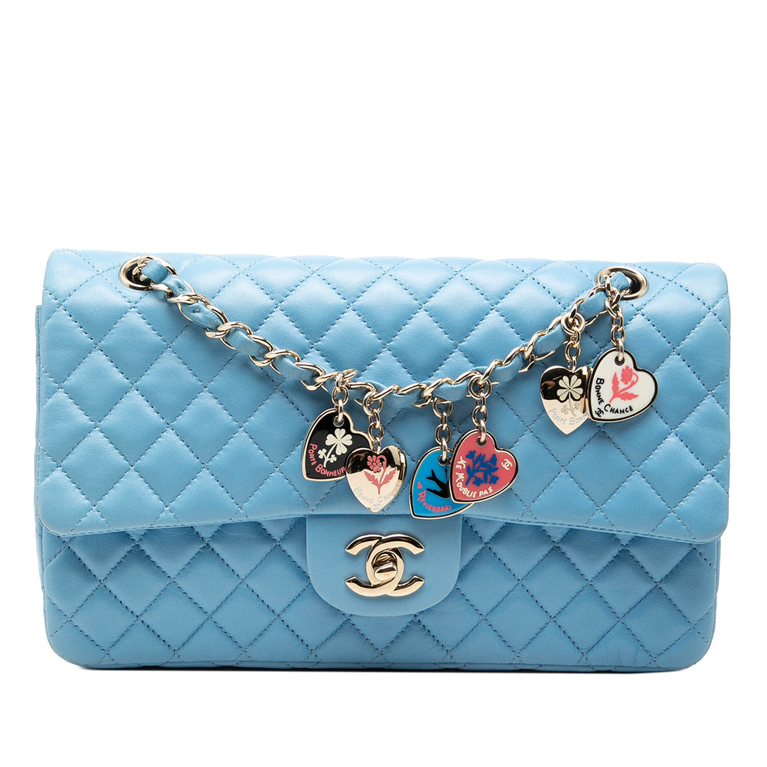Chanel Medium Classic Cuir d’agneau Valentines Heart Charms Simple rabat