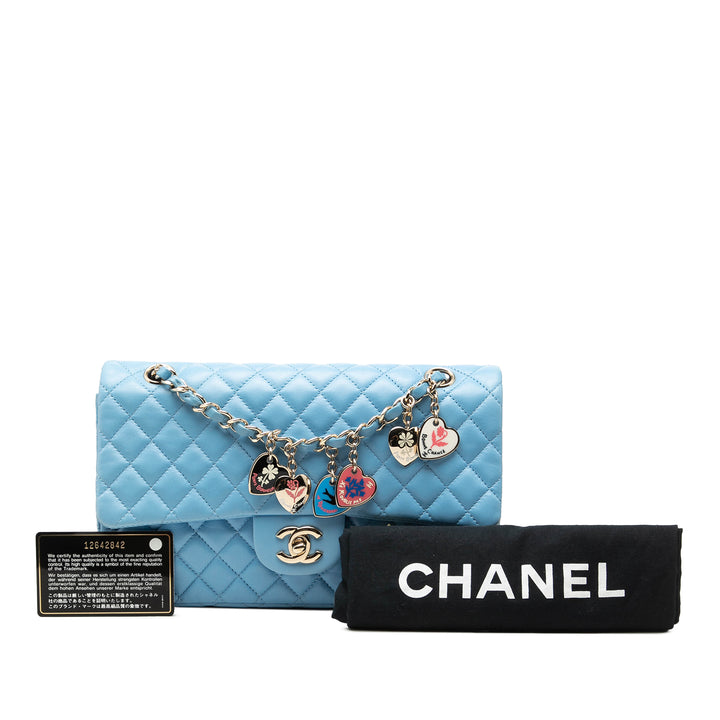 Chanel Medium Classic Cuir d’agneau Valentines Heart Charms Simple rabat