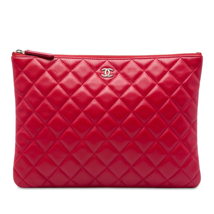 Matelassé O Étui Pochette Moyen Cuir d'agneau Rouge