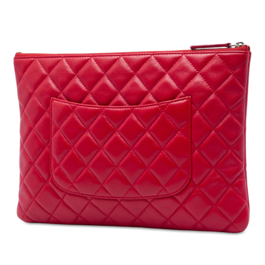 Matelassé O Étui Pochette Moyen Cuir d'agneau Rouge