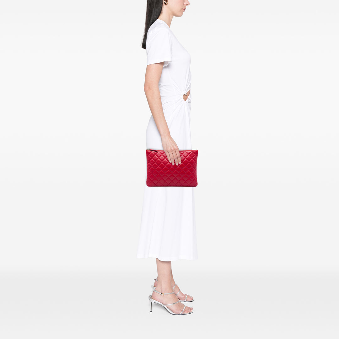 Matelassé O Étui Pochette Moyen Cuir d'agneau Rouge