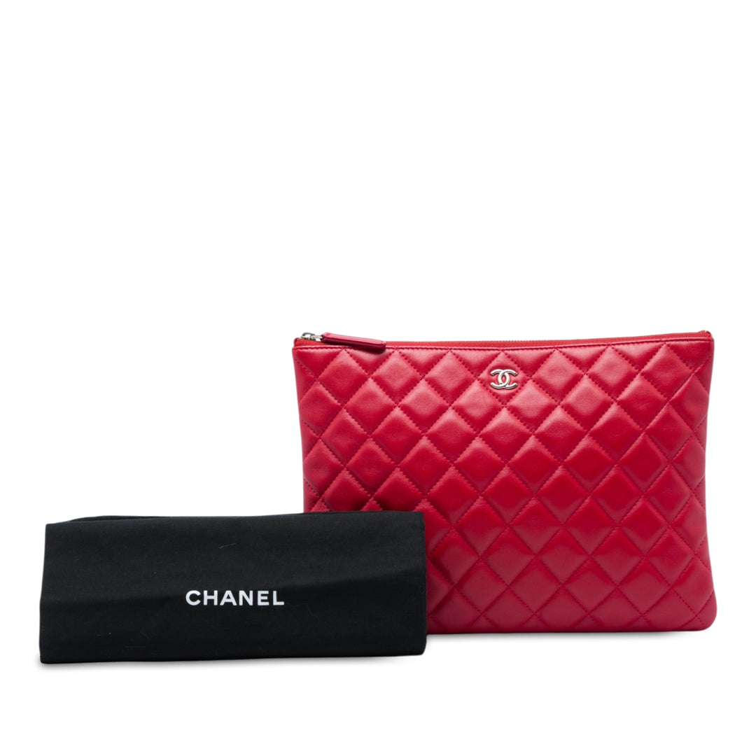 Matelassé O Étui Pochette Moyen Cuir d'agneau Rouge
