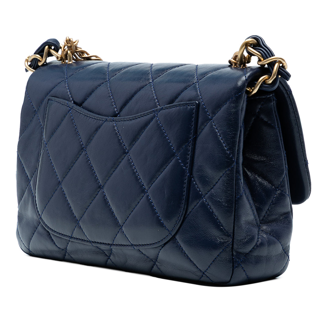 Chanel CC Quilted Cuir d’agneau Coin Chain Flap Bleu