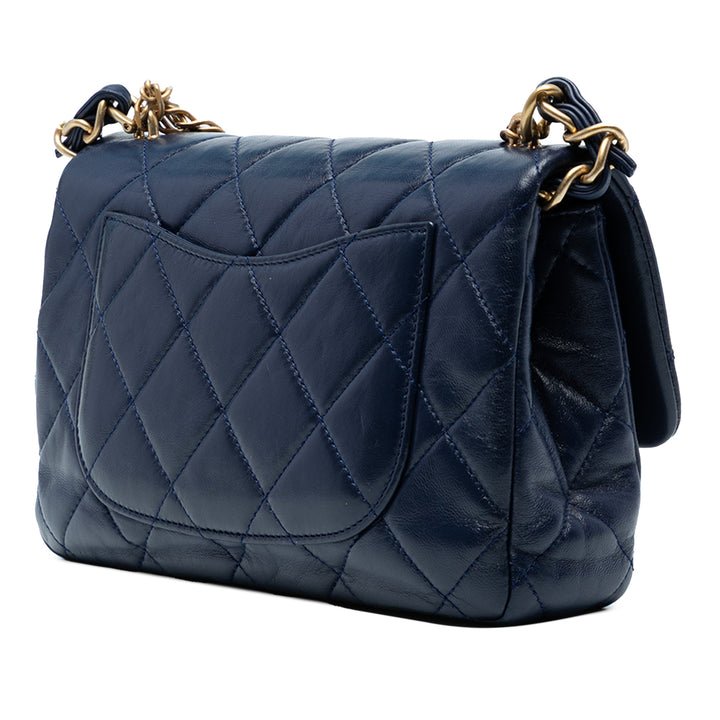 Chanel CC Quilted Cuir d’agneau Coin Chain Flap Bleu