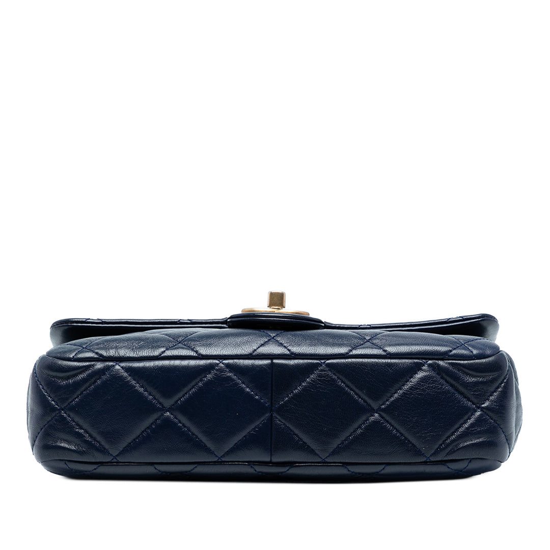Chanel CC Quilted Cuir d’agneau Coin Chain Flap Bleu