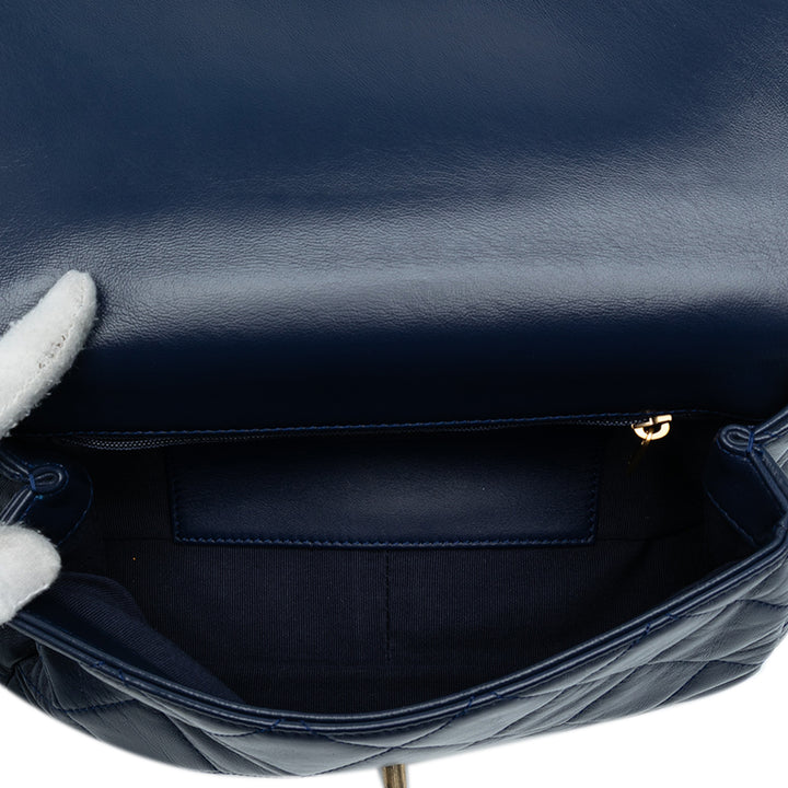 Chanel CC Quilted Cuir d’agneau Coin Chain Flap Bleu