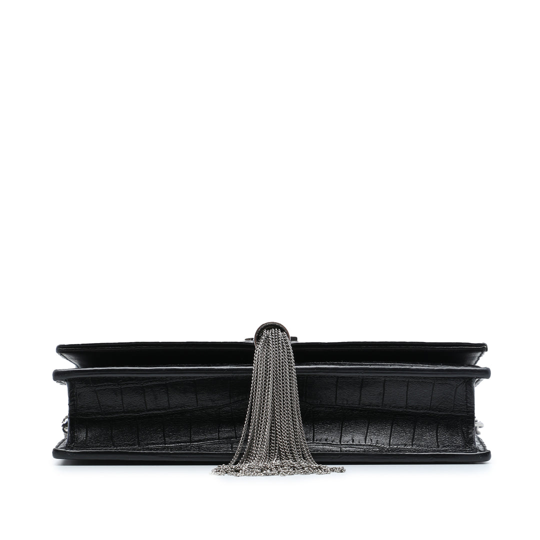 Croc embossé Kate Pompon Wallet on Chain Noir