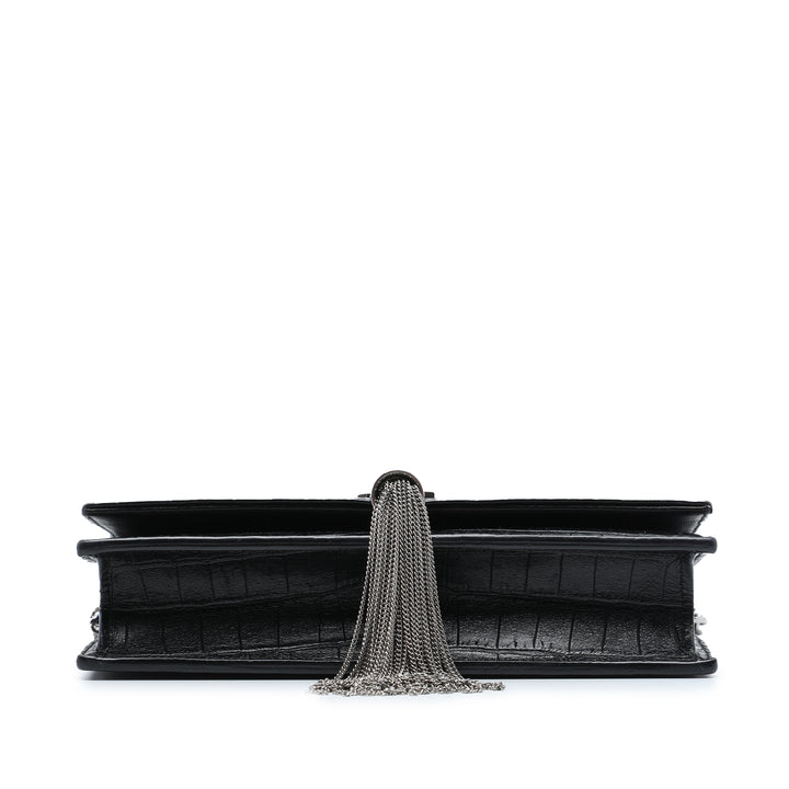 Croc embossé Kate Pompon Wallet on Chain Noir