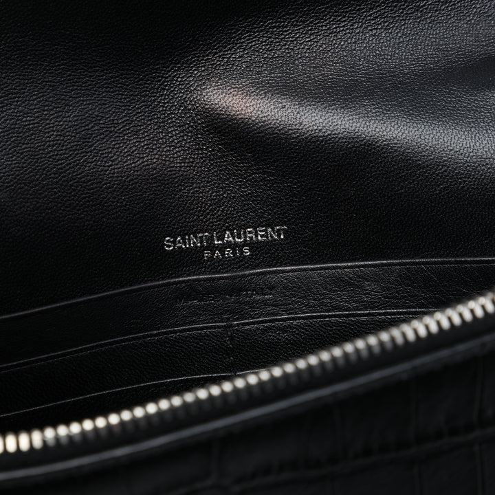 Croc embossé Kate Pompon Wallet on Chain Noir