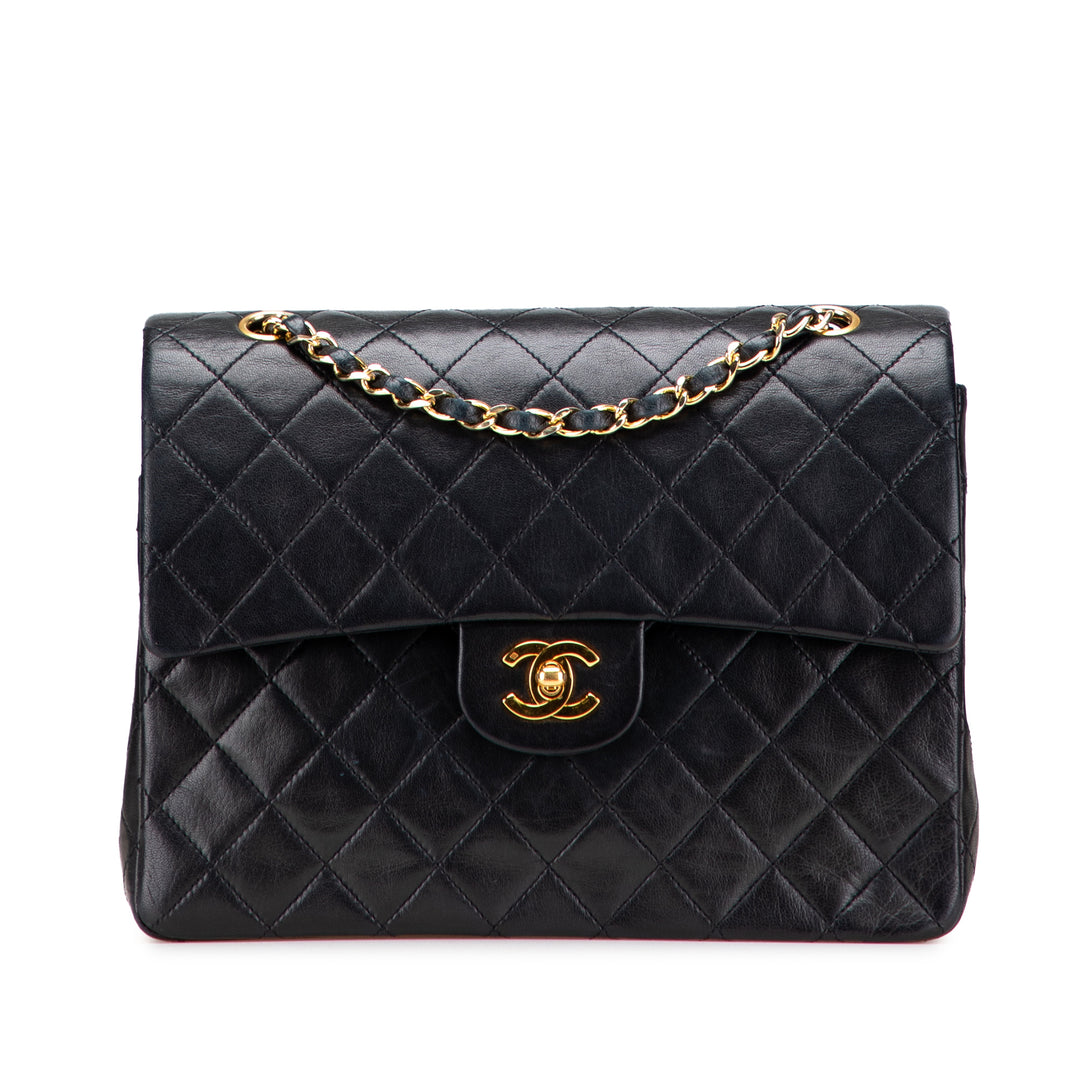 Medium Tall Classic Lambskin Double Flap Black - Gaby Paris
