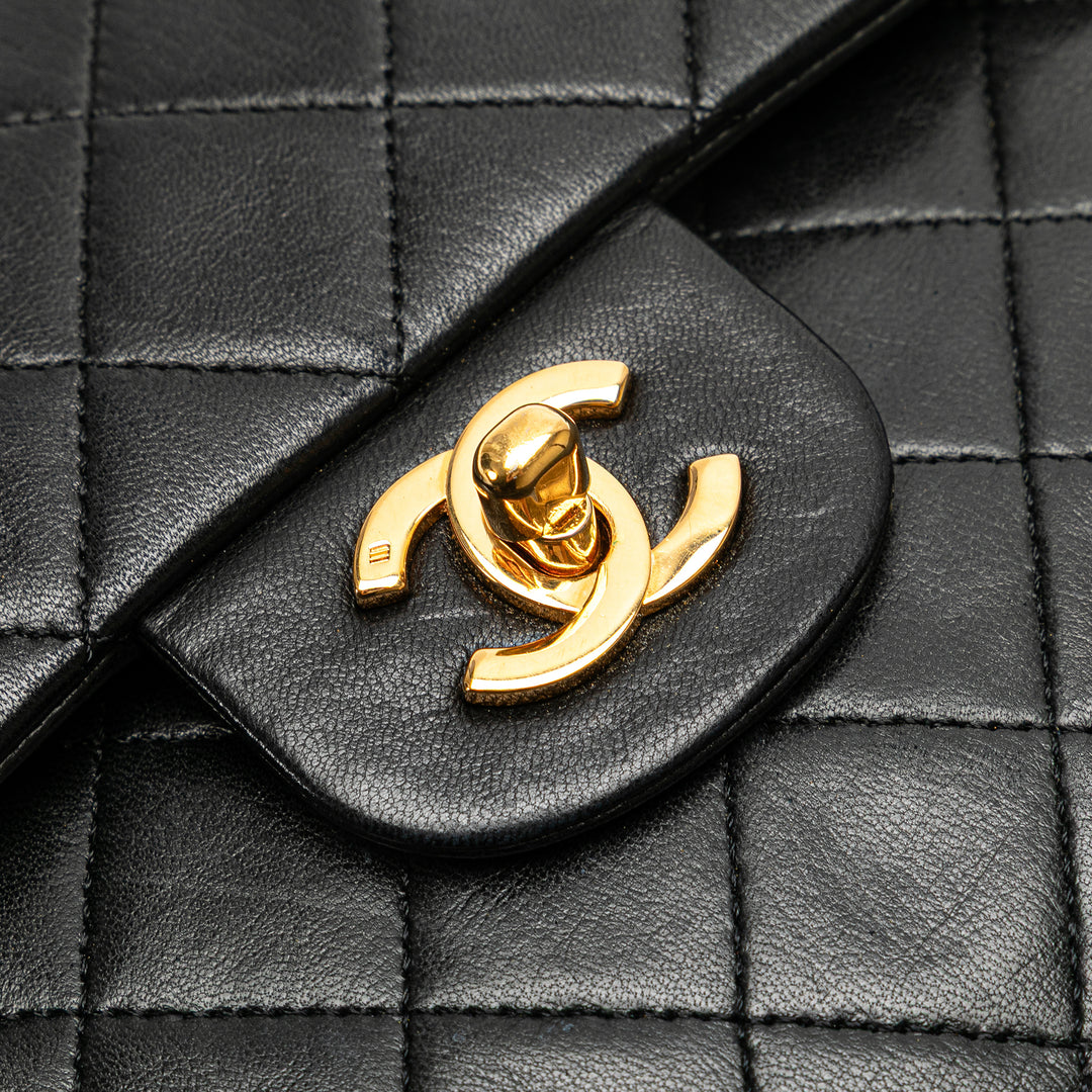 Medium Tall Classic Lambskin Double Flap Black - Gaby Paris