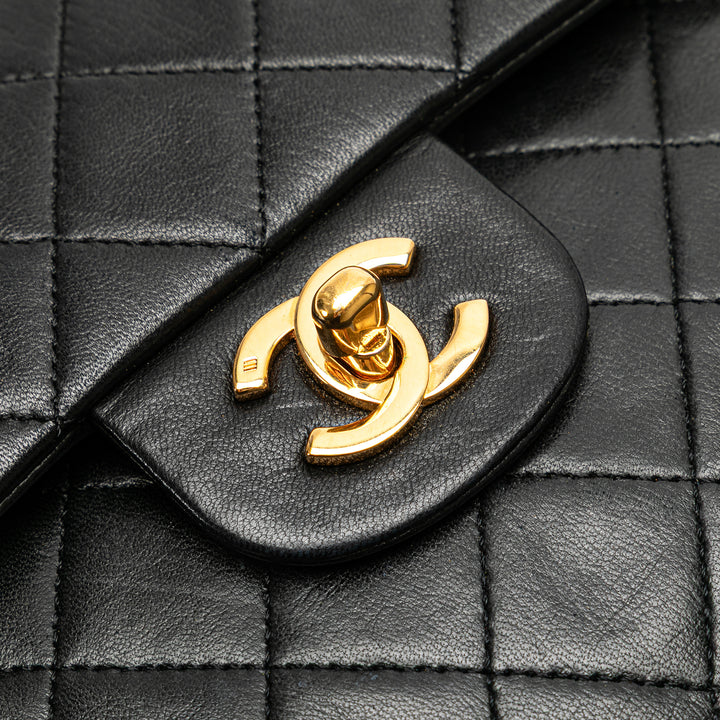 Medium Tall Classic Lambskin Double Flap Black - Gaby Paris